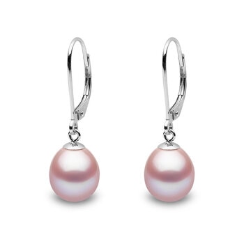 9mm Cultured Freshwater Pink Pearl Earrings, 18ct White Gold