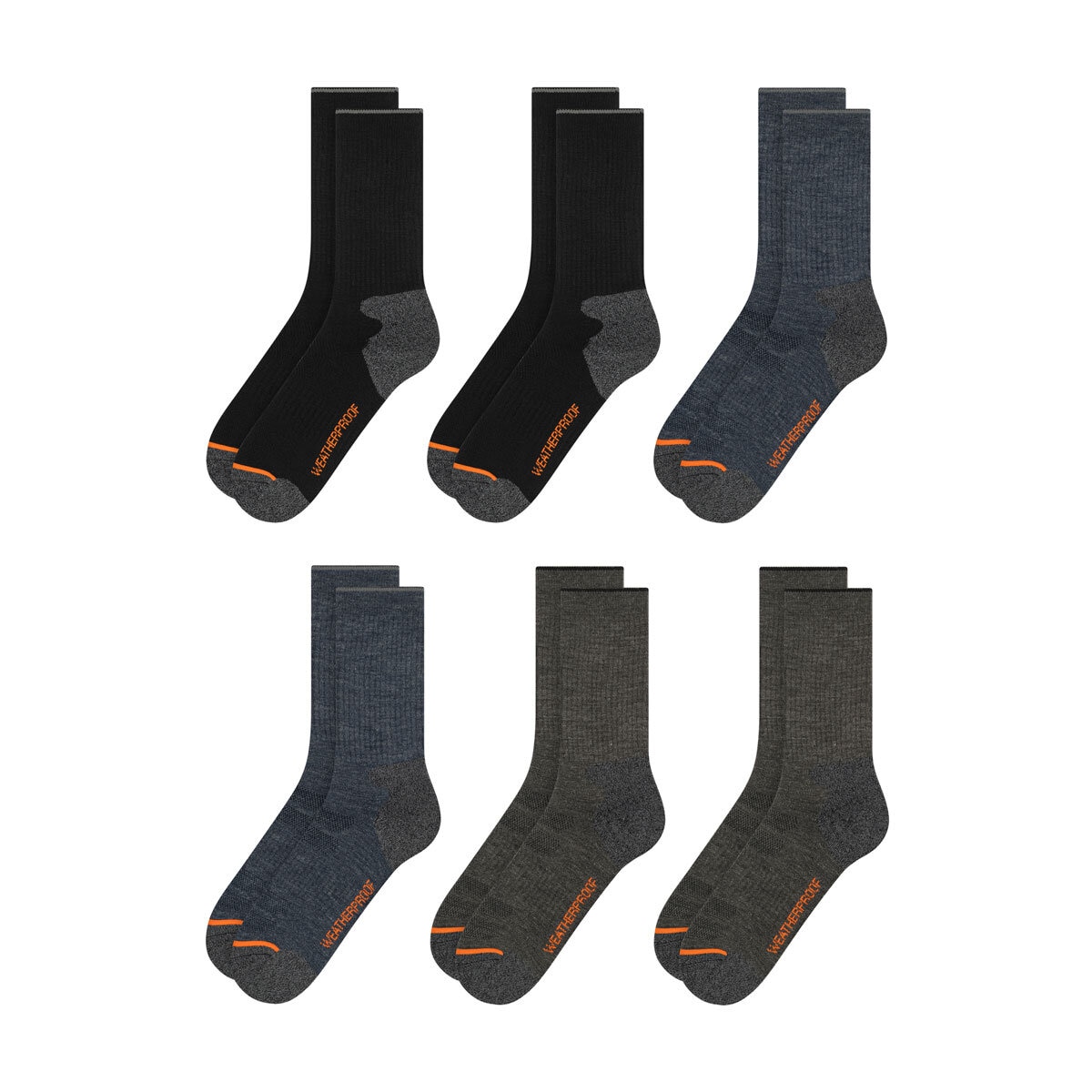 Weatherproof Mens Crew Sock 6 Pack in Navy