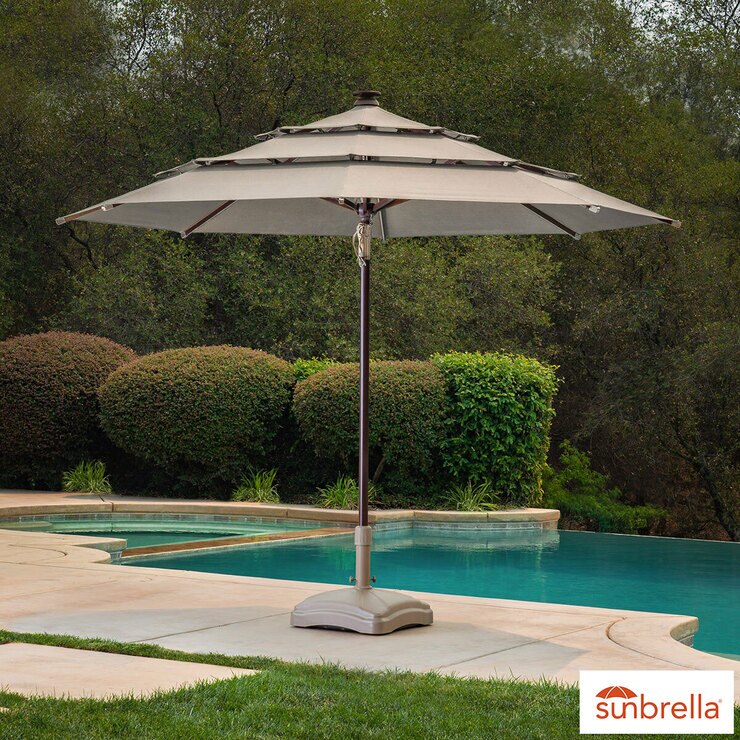 Activa 11ft Aluminium Wood-Look 40 LED Umbrella in Shale | Costco UK