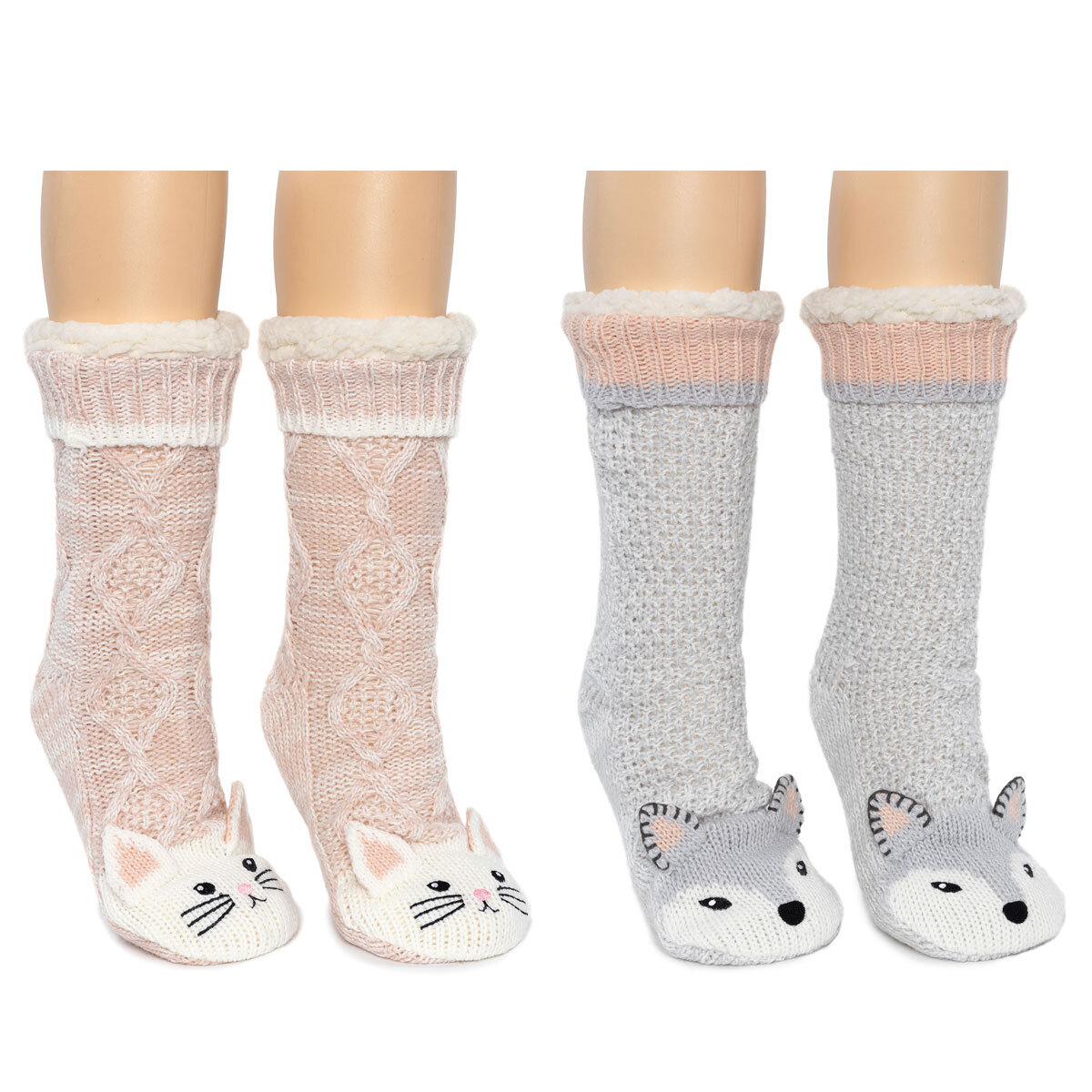 Jane & Bleecker Ladie's Critter Sock 2 Pack in Cat and Wolf