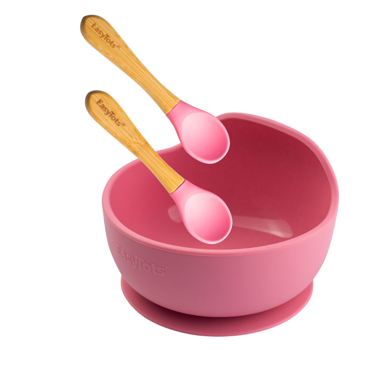 EasyTots Suction Bowl with Bamboo Spoons - Pink