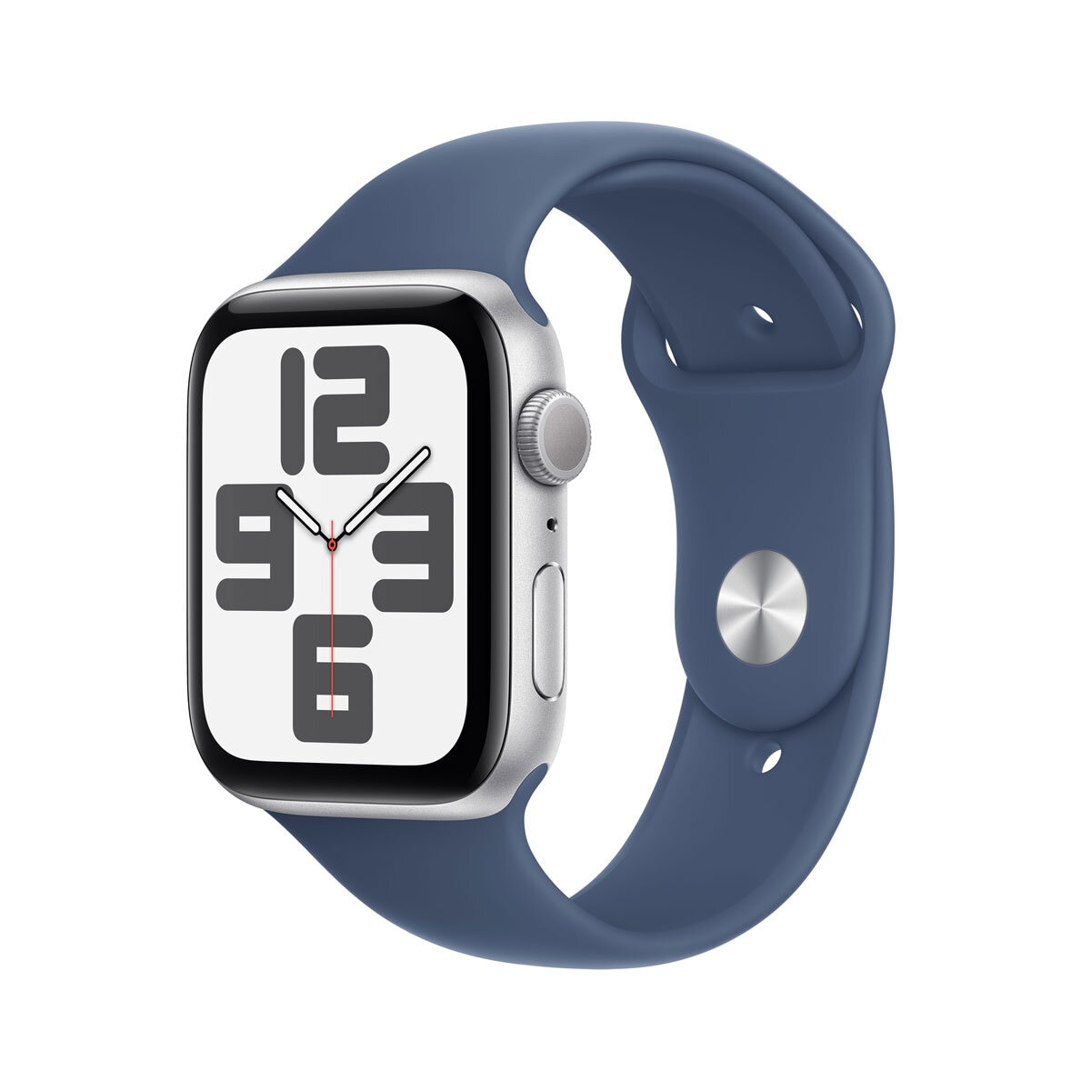 Apple Watch SE GPS, 44mm Silver Aluminium Case with Storm Blue Sport Band M/L, MXER3QA/A