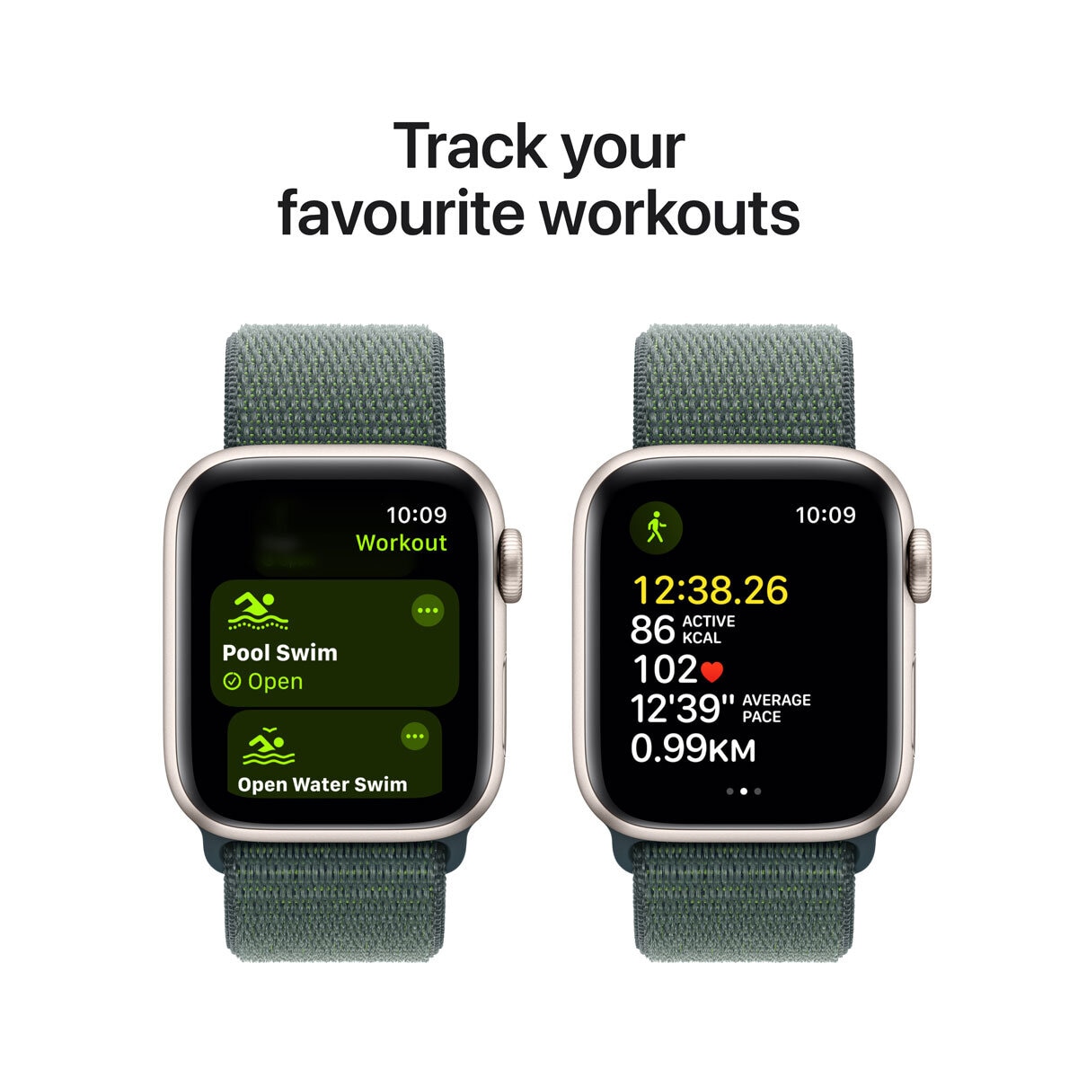 Apple Watch SE GPS + Cellular, 40mm Starlight Aluminium Case with Lake Green Sport Band Loop, MXGH3QA/A