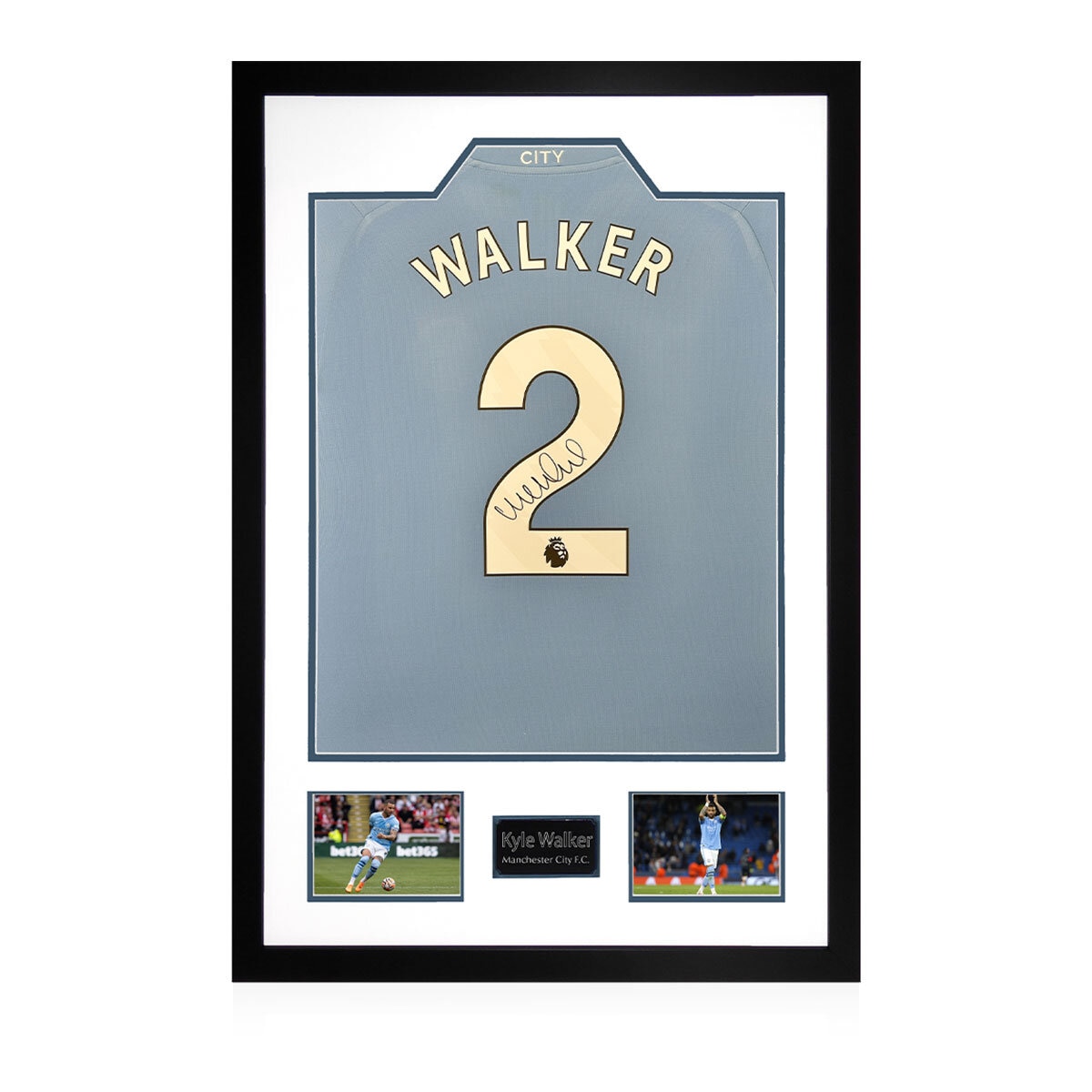 Kyle Walker MCFC 24/25 Signed Framed Shirt, including 2 Photos