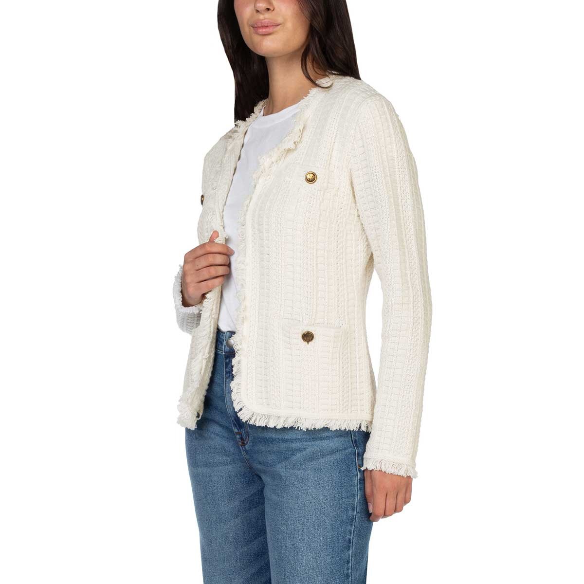 Wellworn Ladies Fringe Cardigan in Cream