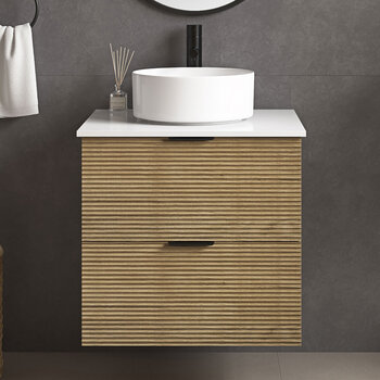 Ove Archie 600mm Wide Wall Mounted Vanity with 2 Drawers in Natural Oak