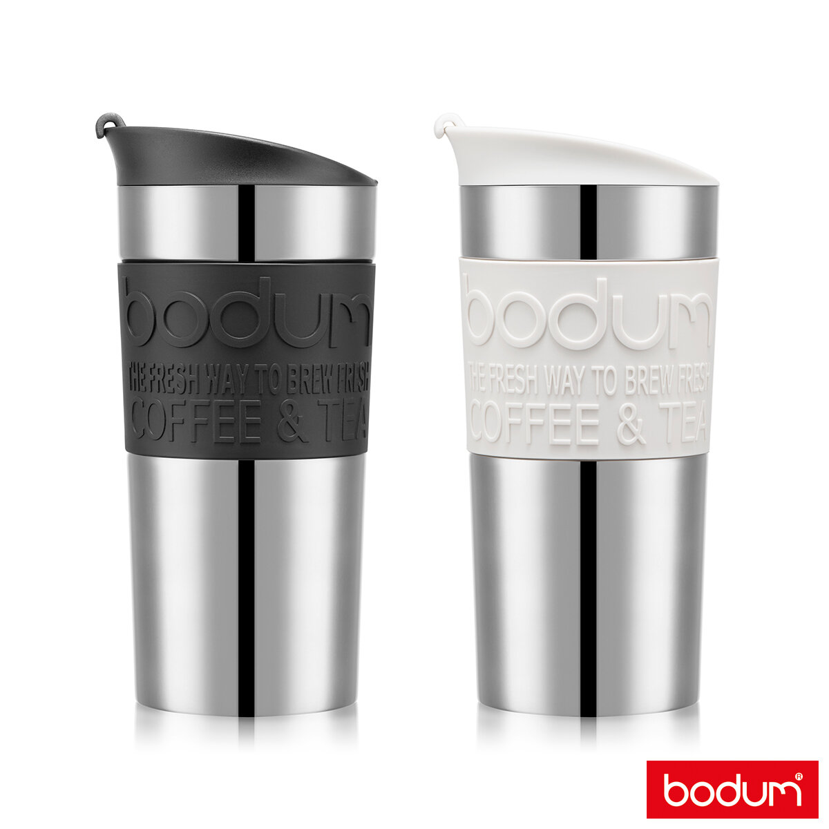 Bodum Stainless Steel Travel Mug (0.35L), 2 Pack - Black & White