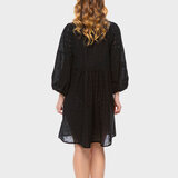 Elle Embroidery Anglaise Cotton 3/4 Sleeve Beach Dress in Black