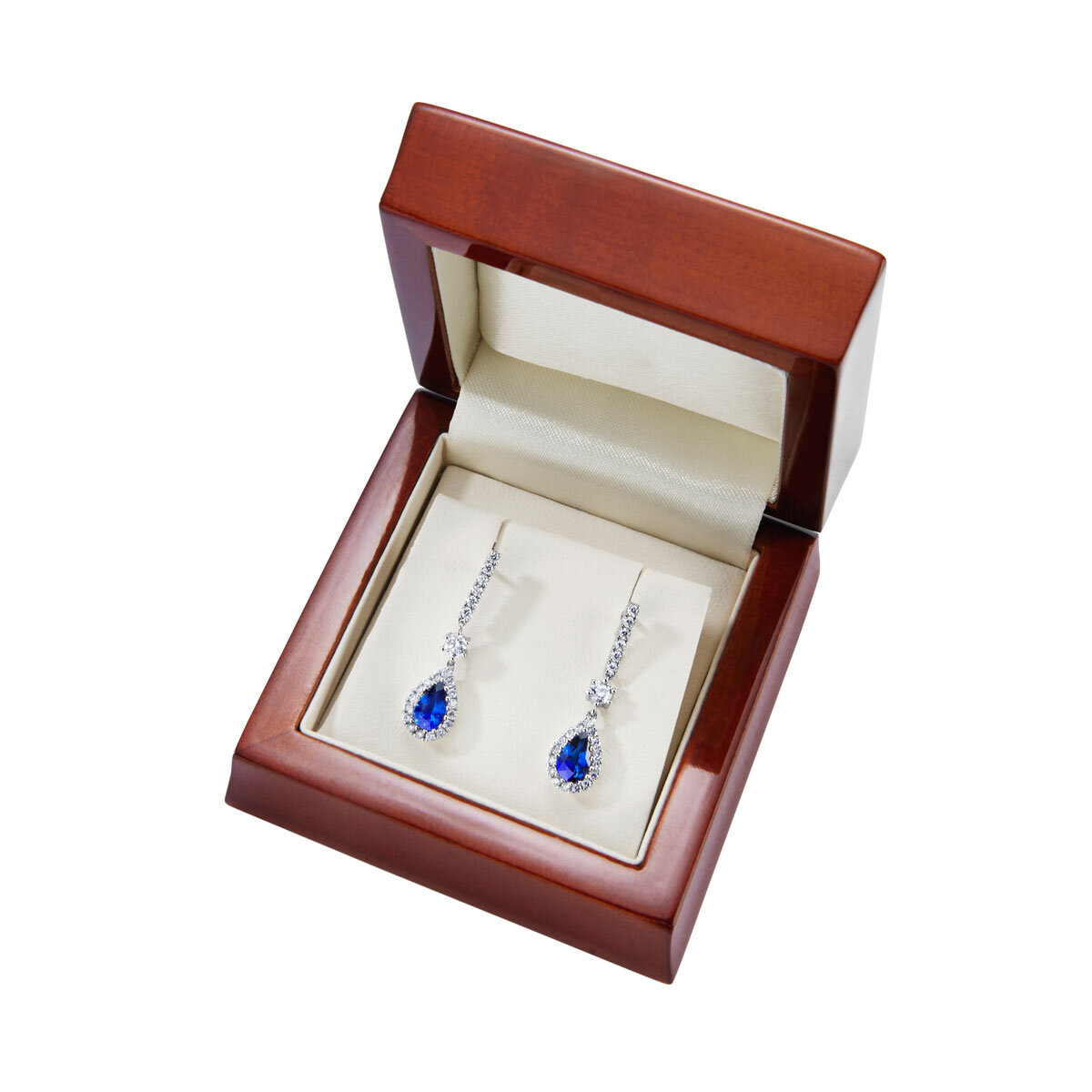Pear Cut Blue Sapphire & 0.44ctw Diamond Drop Earrings, 18ct White Gold
