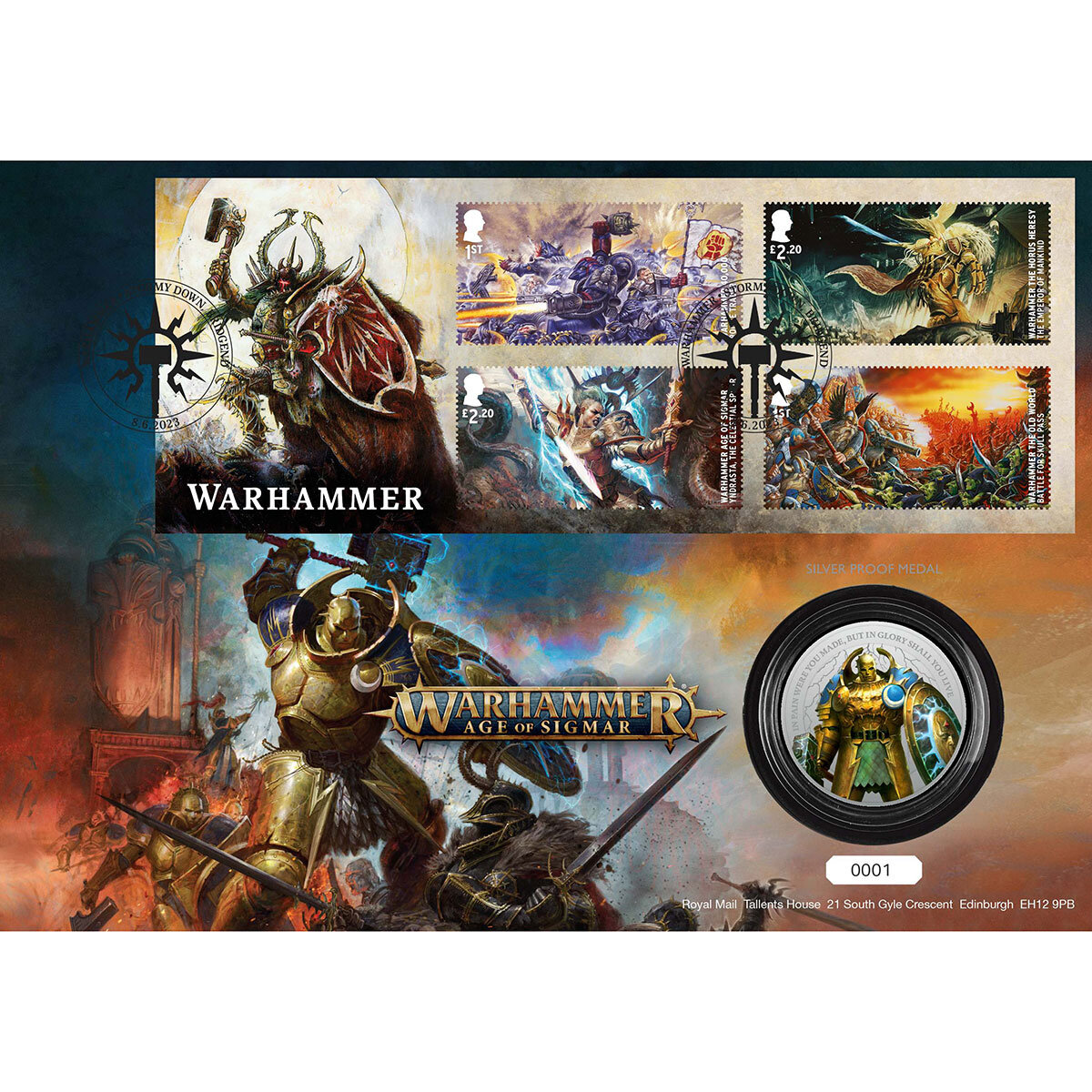 Official Limited Edition Warhammer Age of Sigmar Medal Cover by Royal Mail.