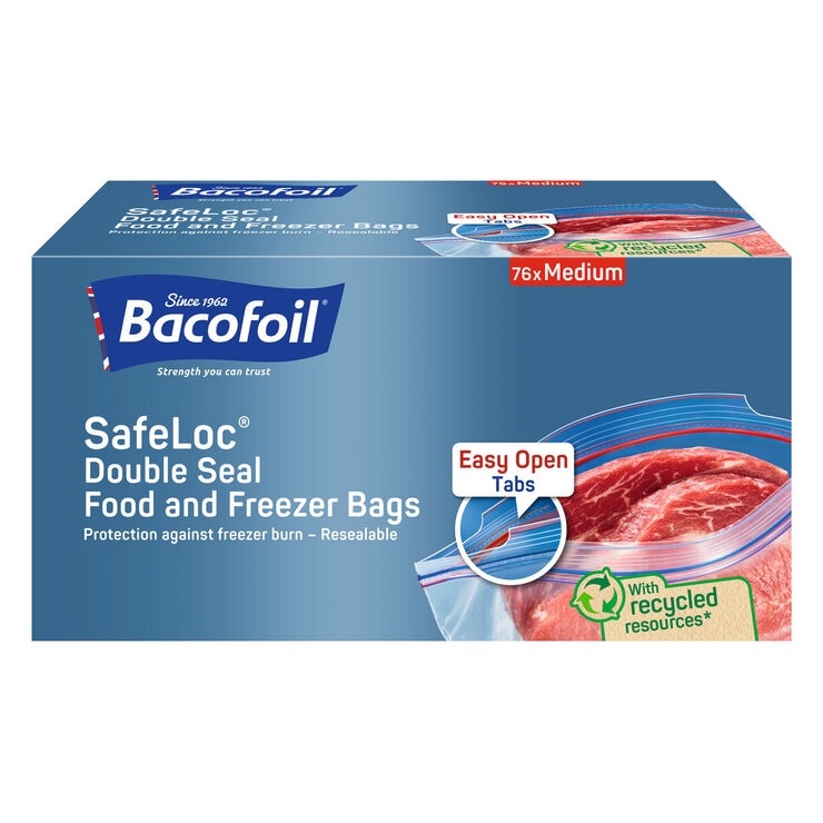 Bacofoil Safeloc Food and Freezer Bags, Medium, 76 Pack Bacofoil Safeloc Food and Freezer Bags, Medium, 76 Pack