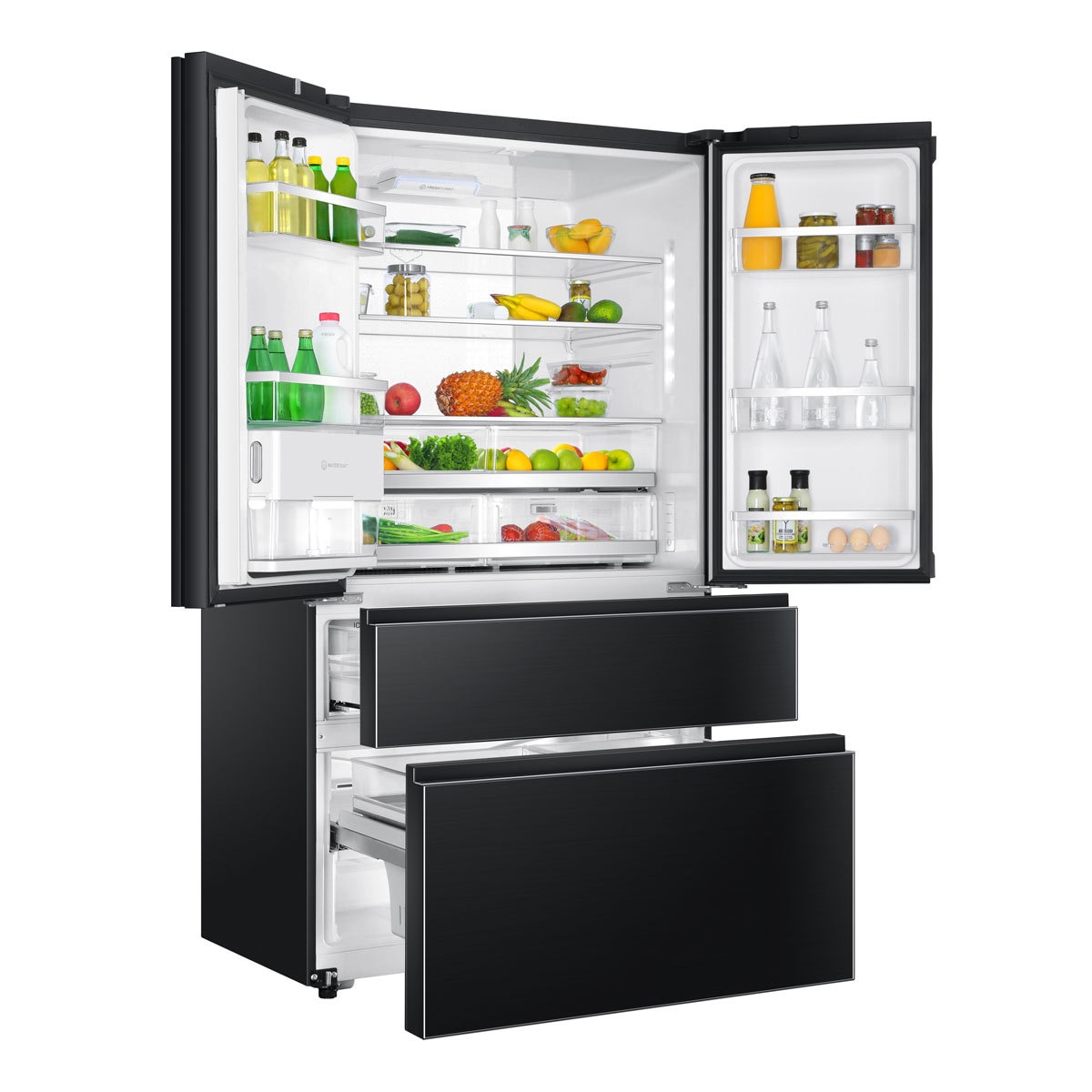 Haier HB25FSNAAA, American Style Fridge Freezer A++ Rating in Black