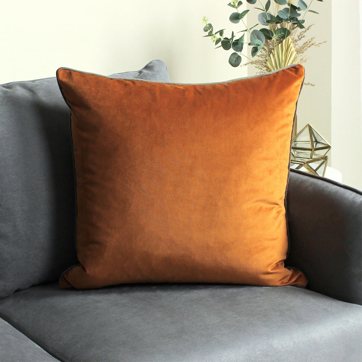 Gala Pumpkin Large Piped Velvet Cushion, 2 Pack | Costco UK