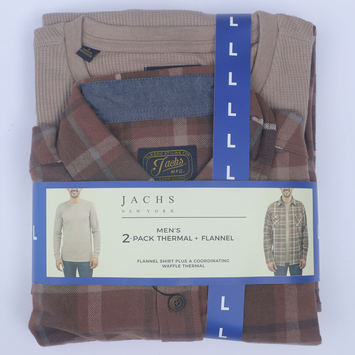 Jachs Mens Flannel Shirt & Thermal 2 Pack in Brown