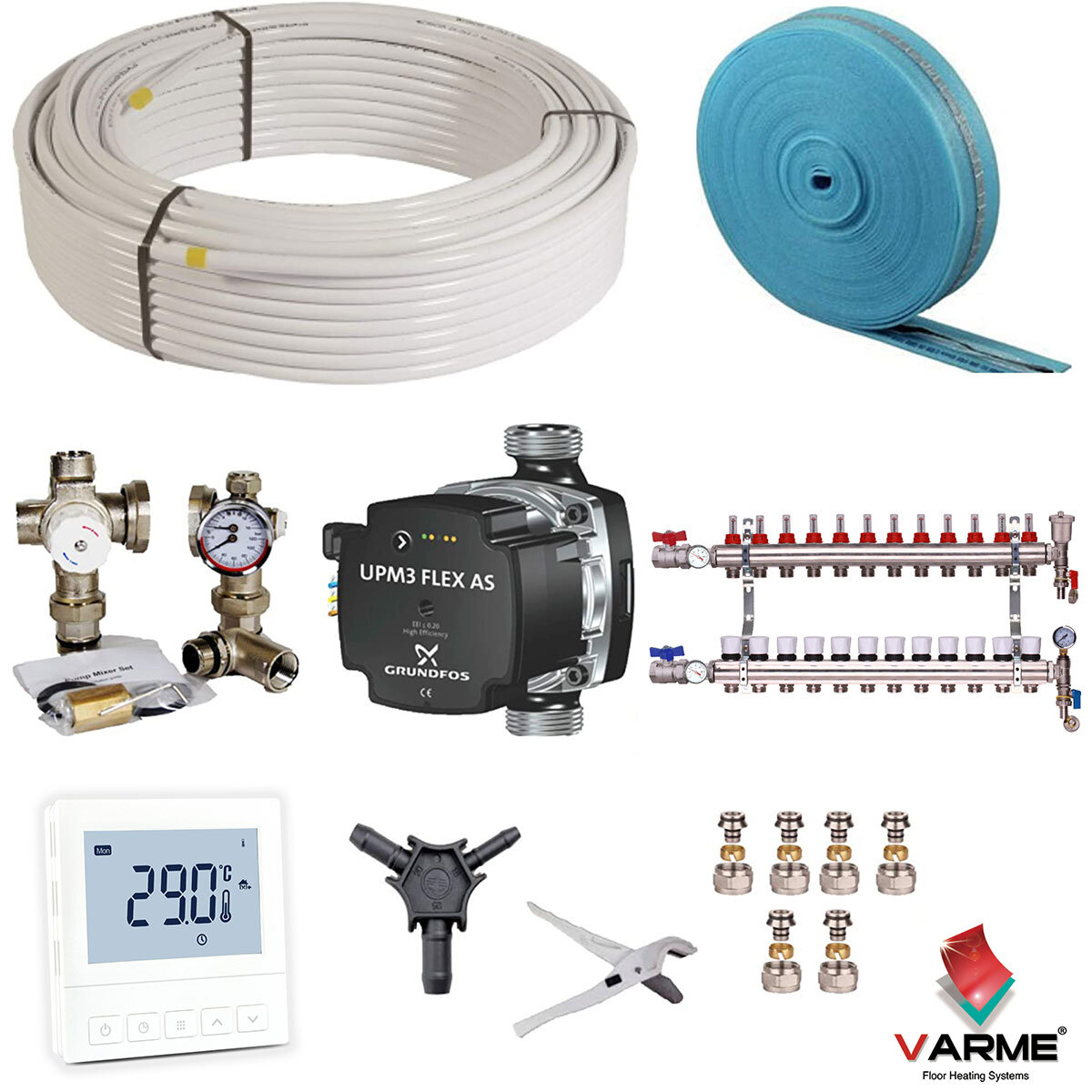 Varme Water Underfloor Heating System with Thermostat - 240m² (for an area up to 240m²)