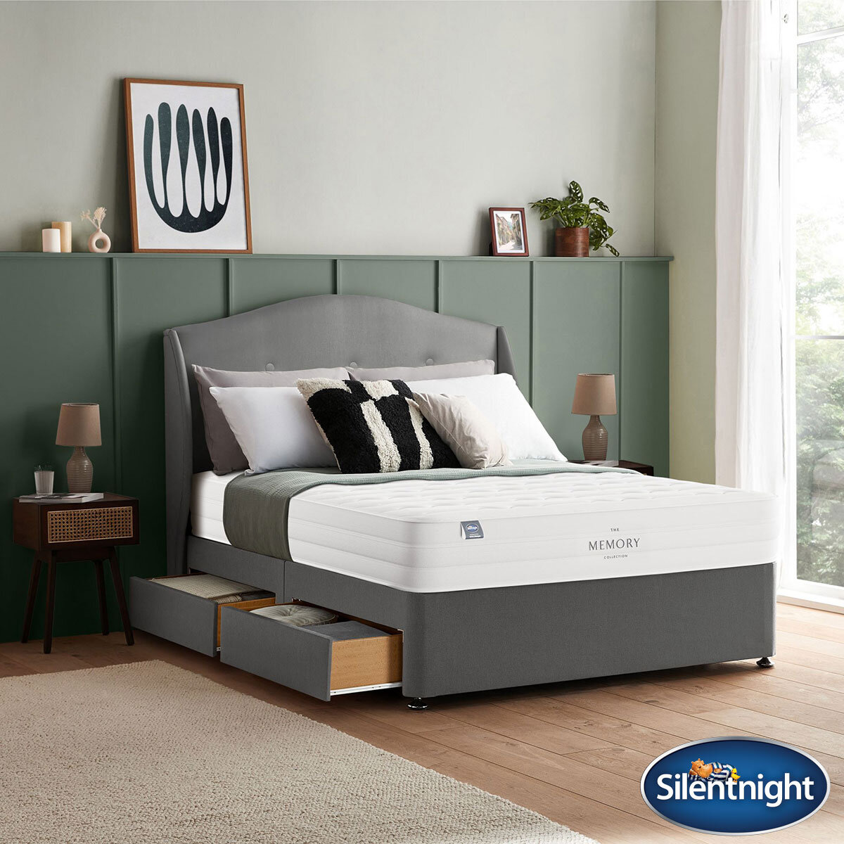 Silentnight Memory Pocket 2000 Mattress & Slate Grey Divan in 4 Sizes