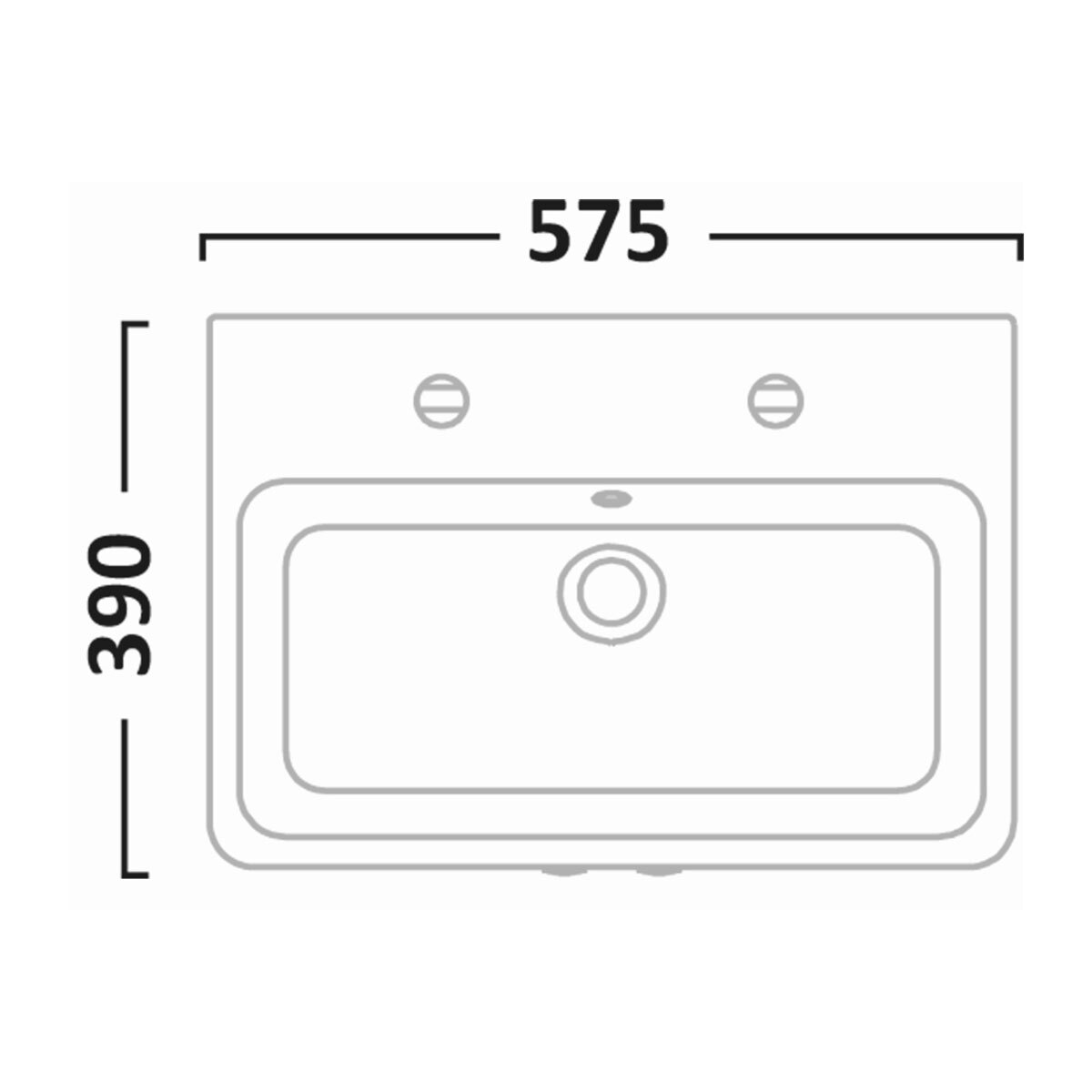 Line drawing of sink on white background with dimensions