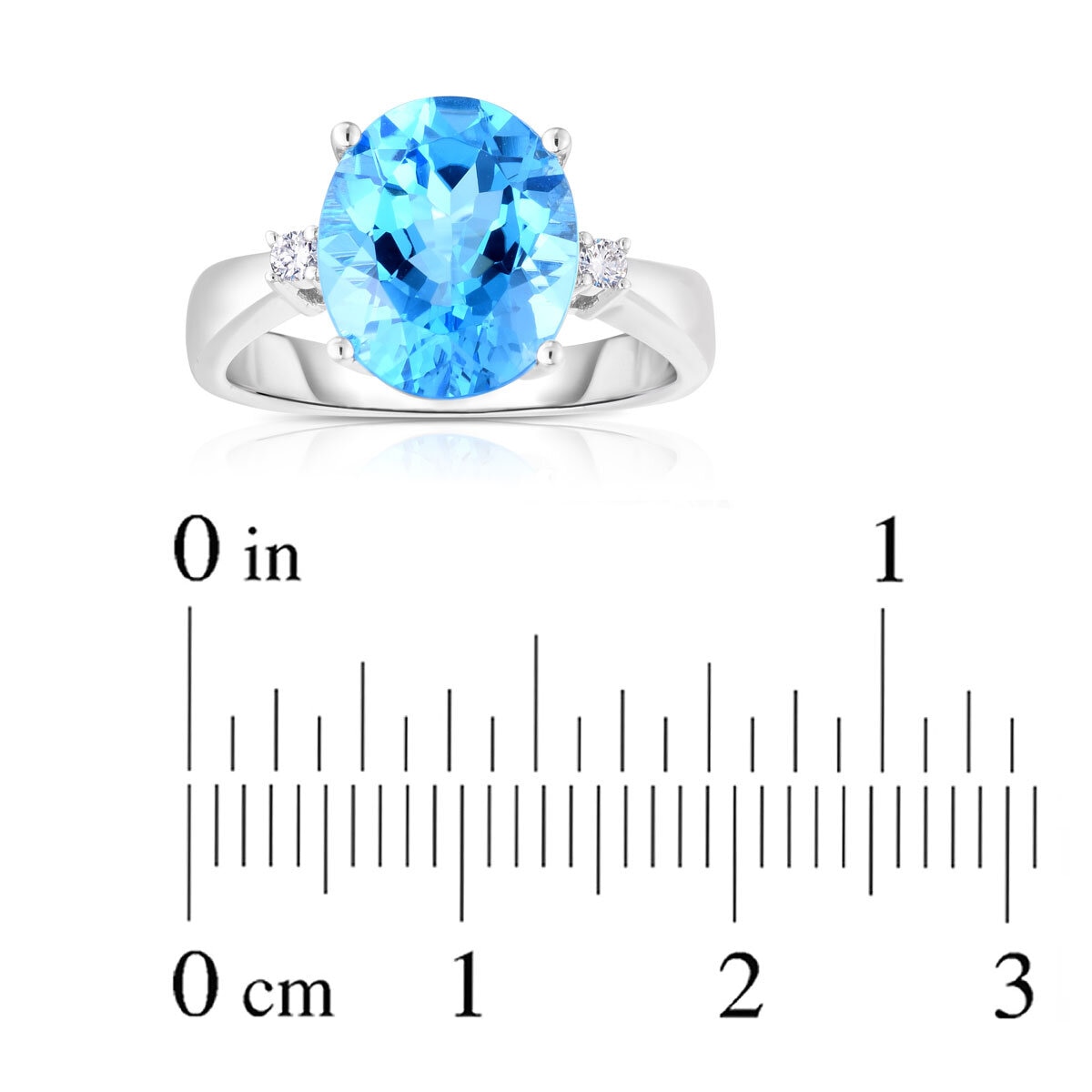 Oval Cut Blue Topaz & 0.05ctw Diamond Ring, 14ct White Gold