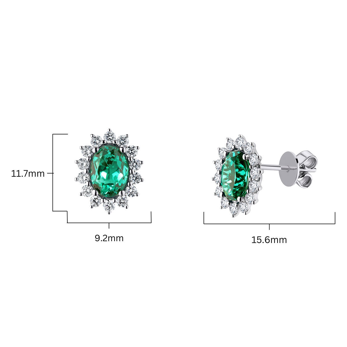 Oval Cut Lab Emerald & 0.53ctw Diamond Earrings, 18ct White Gold