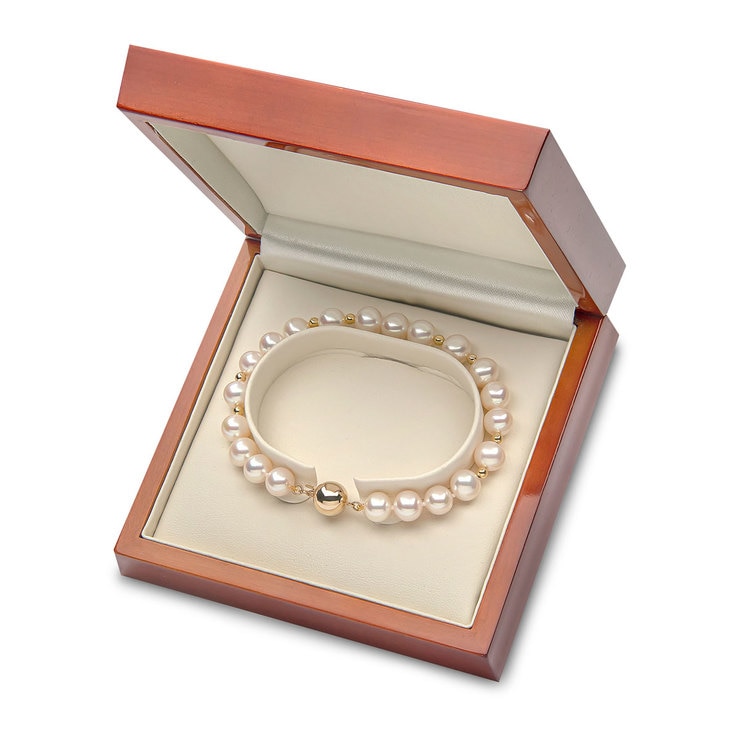 Mm Cultured Freshwater White Pearl And Gold Bead Bracelet Ct