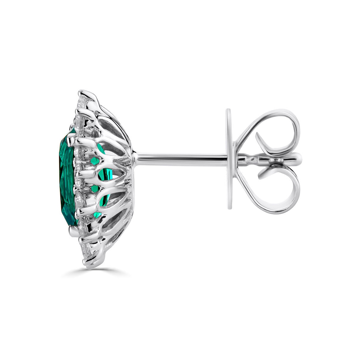 Oval Cut Lab Emerald & 0.53ctw Diamond Earrings, 18ct White Gold