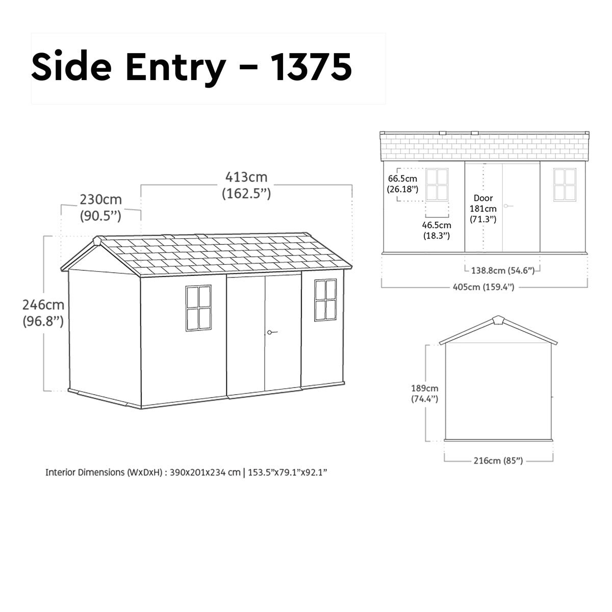 Keter Newton Plus 13ft 5" x 7ft 6" (4.1 x 2.3m) Storage Shed with Side Entry