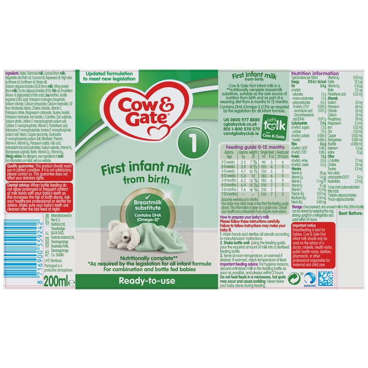 Cow & Gate 1st Milk Ready To Drink, 12 x 200ml Costco UK