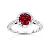 Round Cut Garnet & 0.35ctw Diamond Halo Ring, 14ct White Gold