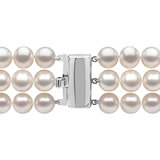 7.5-8mm Cultured Freshwater Three Row White Pearl Bracelet, 18ct White Gold
