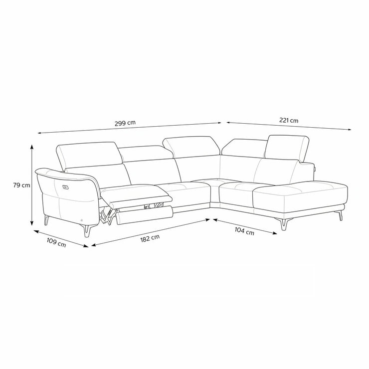 Nicoletti Charleston Blue Leather Power Reclining Corner Sofa with Chaise in 2 Configurations Nicoletti Charleston Blue Leather Power Reclining Corner Sofa with Chaise in 2 Configurations