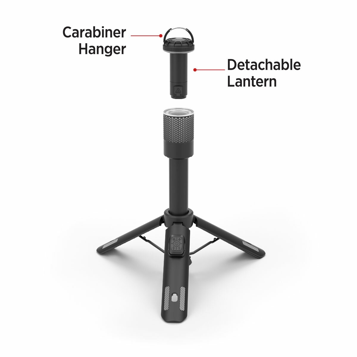 Studio image showing the detachable lantern with carabiner hanger Studio image showing the detachable lantern with carabiner hanger