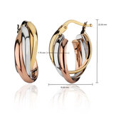 14ct Tri Colour Gold Hoop Earrings