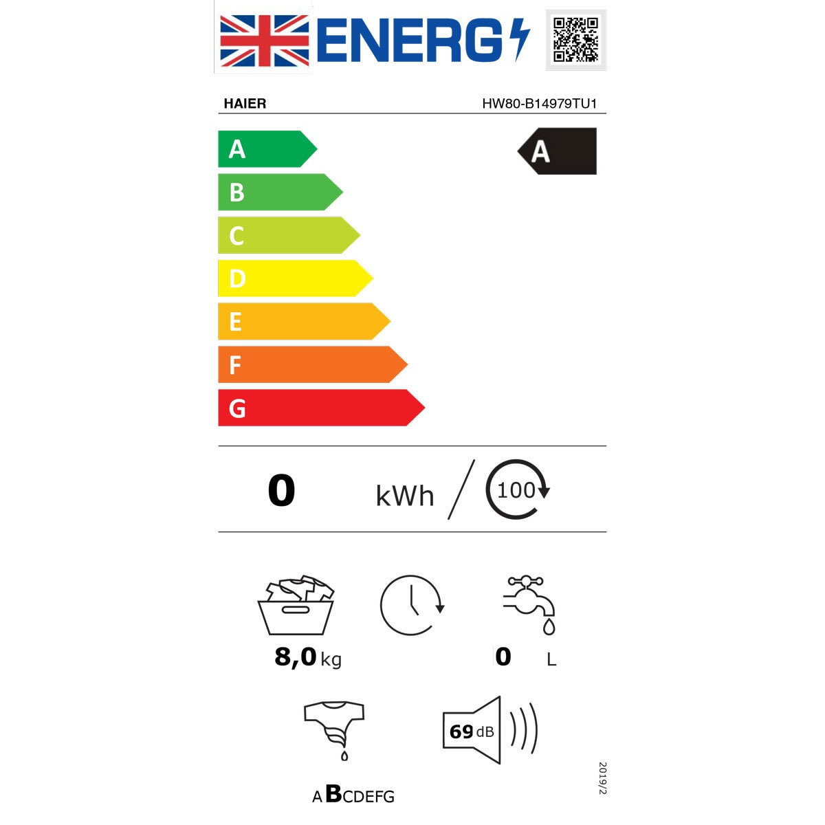 Haier I-Pro Series 7 Wi-Fi Connected HW80-B14979TU1, 8kg, 1400rpm Washing Machine, A Rated in White