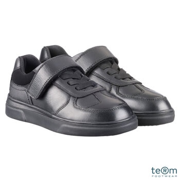 TeⓇm Unisex Black Leather Athletic Touch Tape Lace Up School Shoe