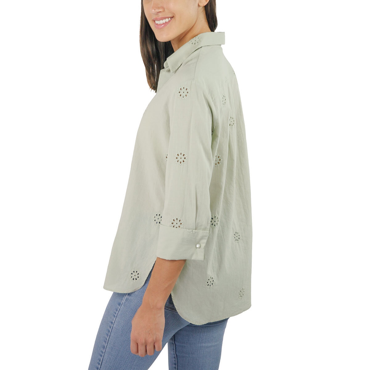 Jachs Ladies Eyelet Long Sleeve Shirt in Sage