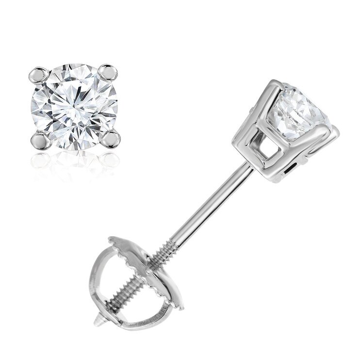 0.46ctw Round Brilliant Cut Diamond Stud Earrings, 18ct White Gold ...