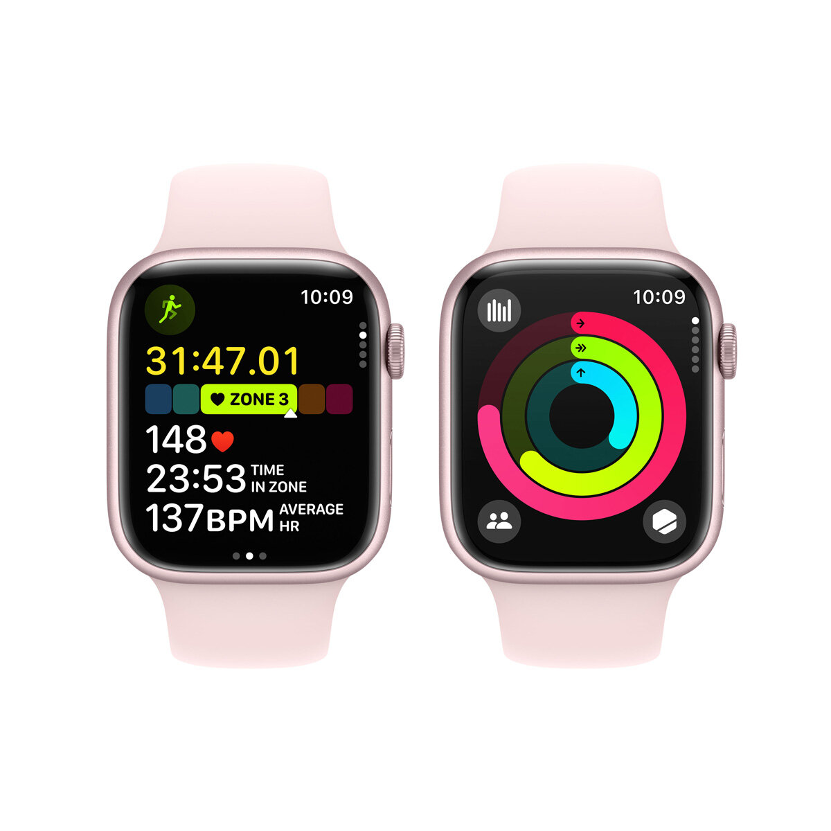 Apple Watch Series 9 Cellular, 45mm Pink Aluminium Case with Light Pink Sport Band S/M, MRMK3QA/A