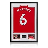 Lisandro Martinez Signed MUFC 22/23 Home Framed Shirt, including 2 Photos