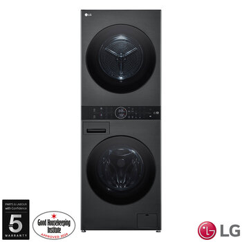 LG WT1210BBTN1, 12kg/10kg, 1400rpm, Washer Tower Rated in A/A+++ in Black Steel