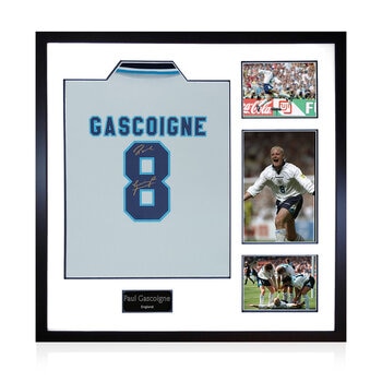 Paul Gascoigne Signed England Shirt, including 3 Photos