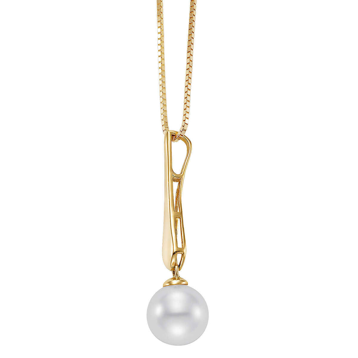8-8.5mm Cultured Freshwater White Pearl Drop Pendant, 14ct Yellow Gold