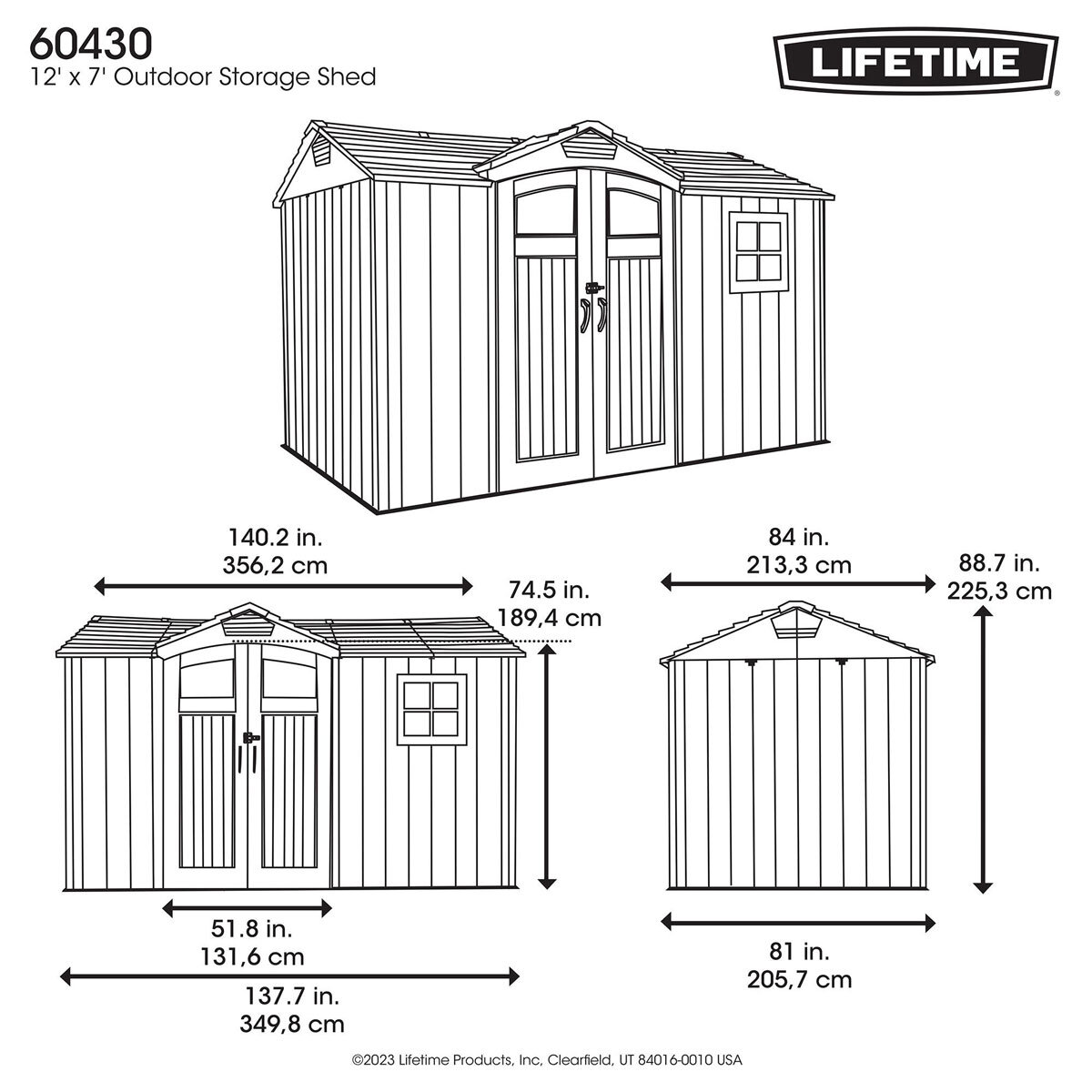 Lifetime 12ft x 7ft (3.5 x 2.1m) Side Entry Storage Shed - Model 60430U