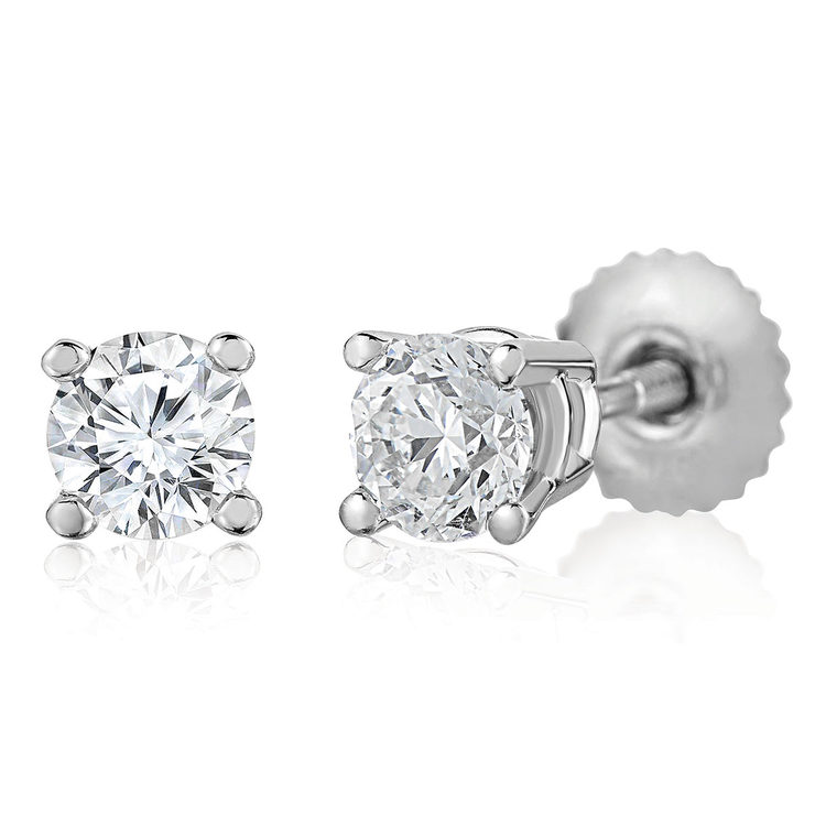 0.50ctw Round Brilliant Cut Diamond Stud Earrings, 18ct White Gold ...