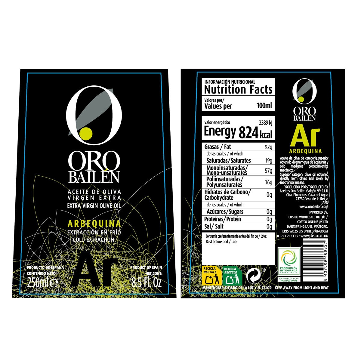 Oro Bailen Extra Virgin Olive Oil Variety Pack, 4 x 250ml