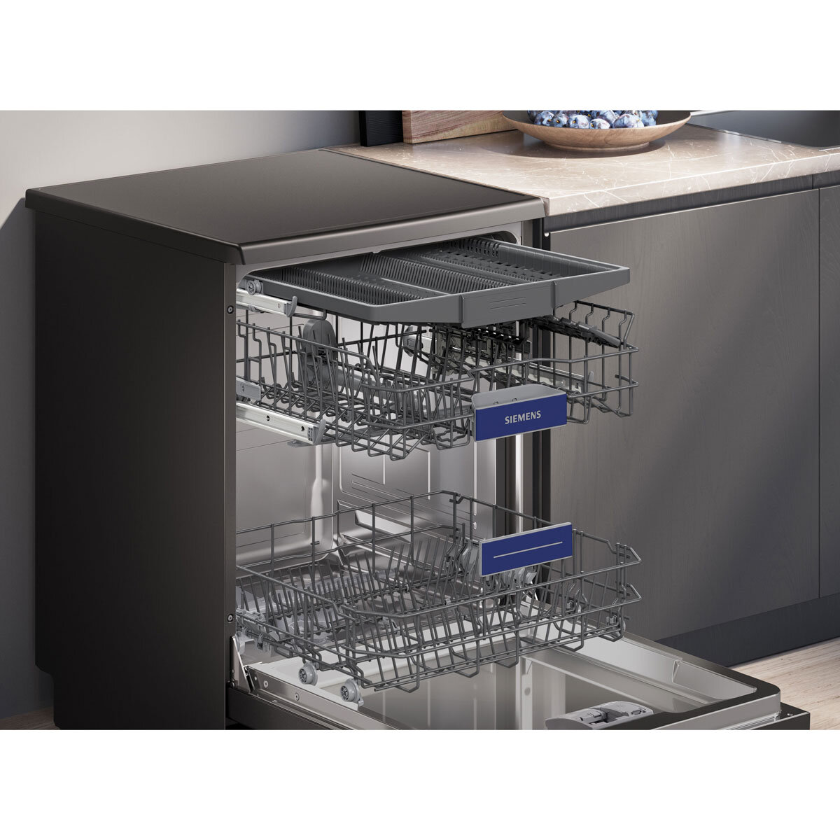 Siemens SN23EC03ME, 14 Place Setting Dishwasher, B Rated in Black Steel