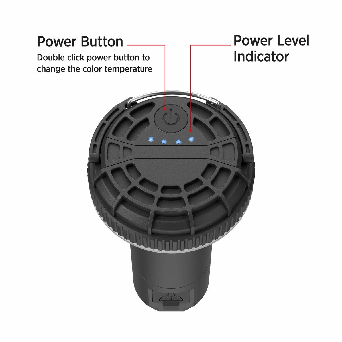 Image showing the power button and power level indicator Image showing the power button and power level indicator