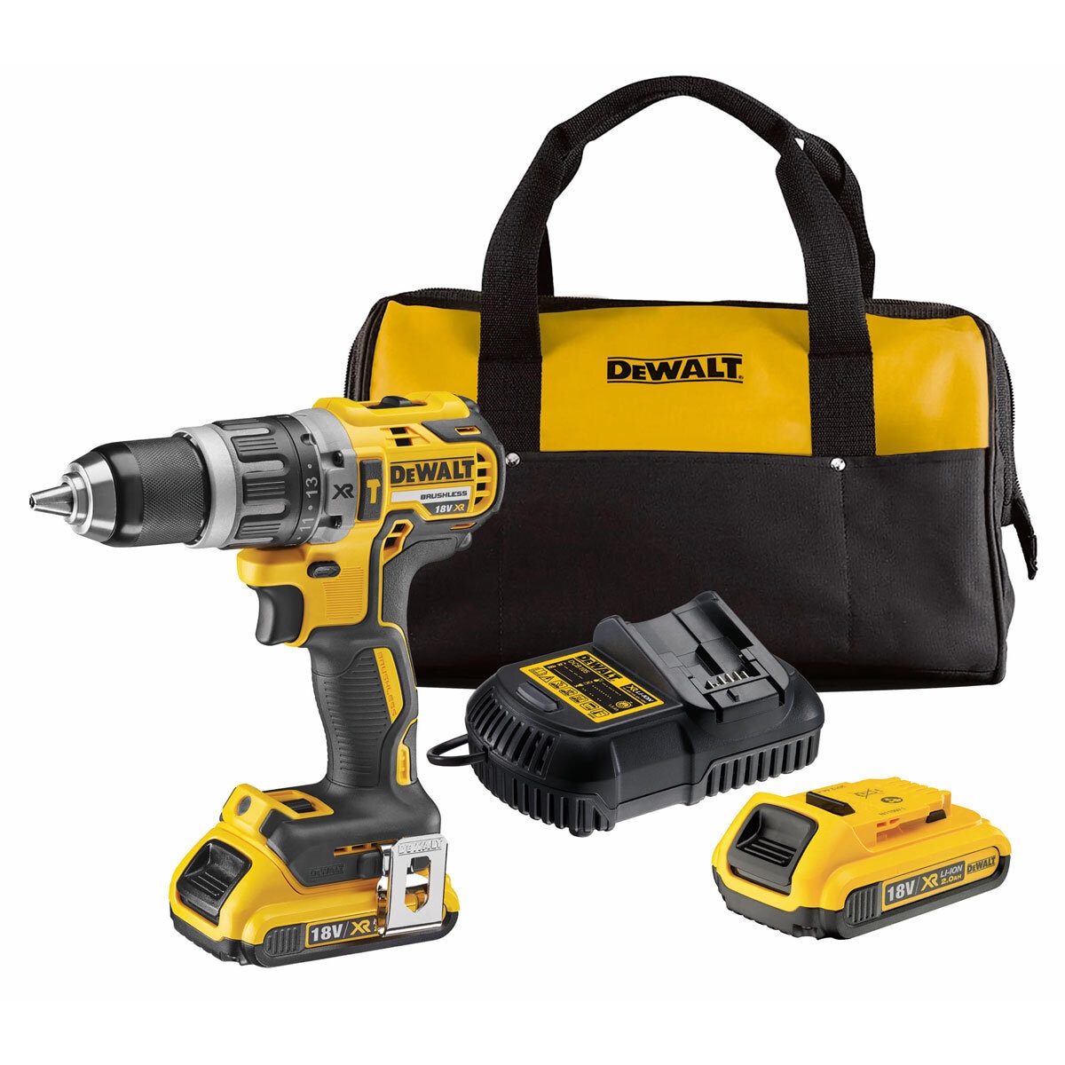 DEWALT 18V XR Brushless Hammer Drill Driver 2 X 2 Ah Batteries With Kit Bag at costco.co.uk