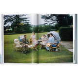 Page spread showing royal family in garden