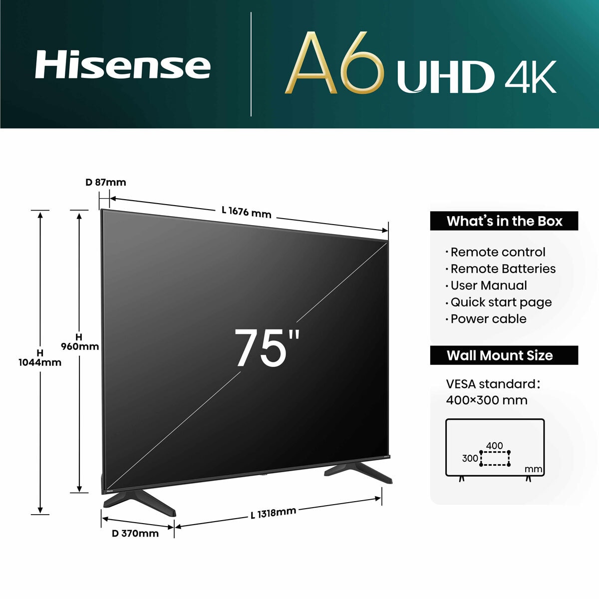 Hisense 75A6NTUK 75 Inch LED Freely Smart  TV 