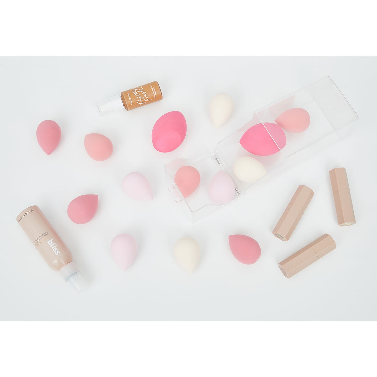 Thinkspace Beauty, Beauty Sponges Set, 14 Pieces in Pink Half in Half out